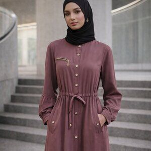 New Modest Elegant Maxi Button Down Hijab Dress